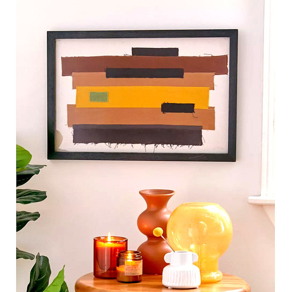 New Modernist Textile Remnant Art Hanging Collage Framed Minimalist Gallery - Picture 1 of 7